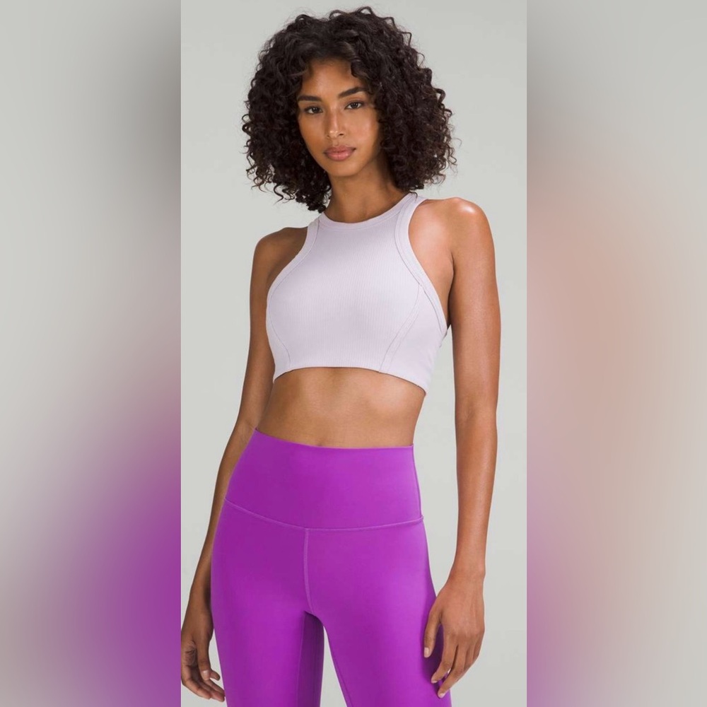 Lululemon Sports Bra Size 6 Ribbed Nulu High-Neck Yoga Lavender Racerback W2DKIS